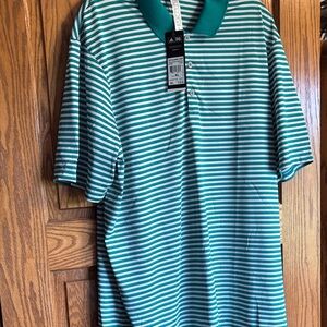 Adidas Men's Teal and White Striped Polo